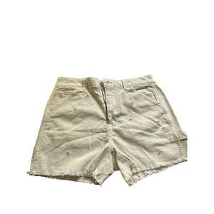 AE Women's Boyfriend Shorts Size 8 Beige‎ Floral Embroidery Frayed Hem